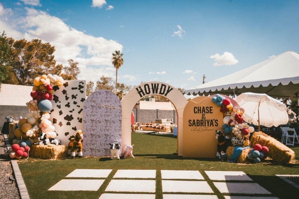 baby shower decor setup at an outdoor venue