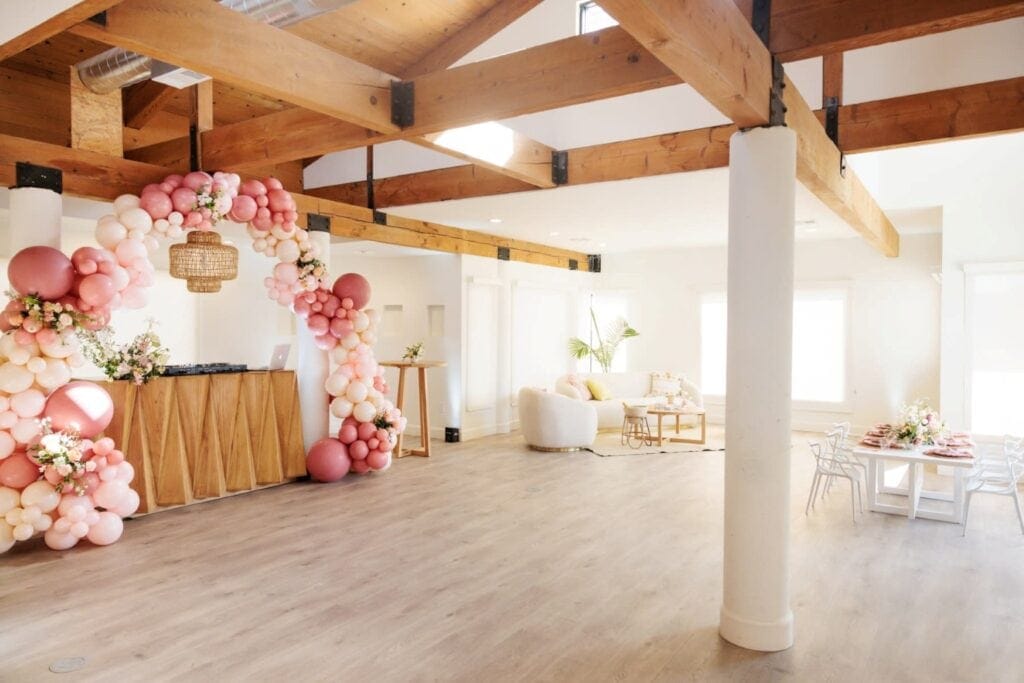 a venue decorated for a baby sprinkle