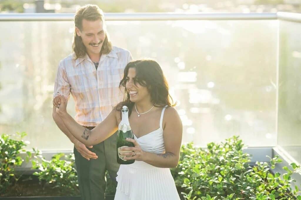 couple celebrating at their engagement party