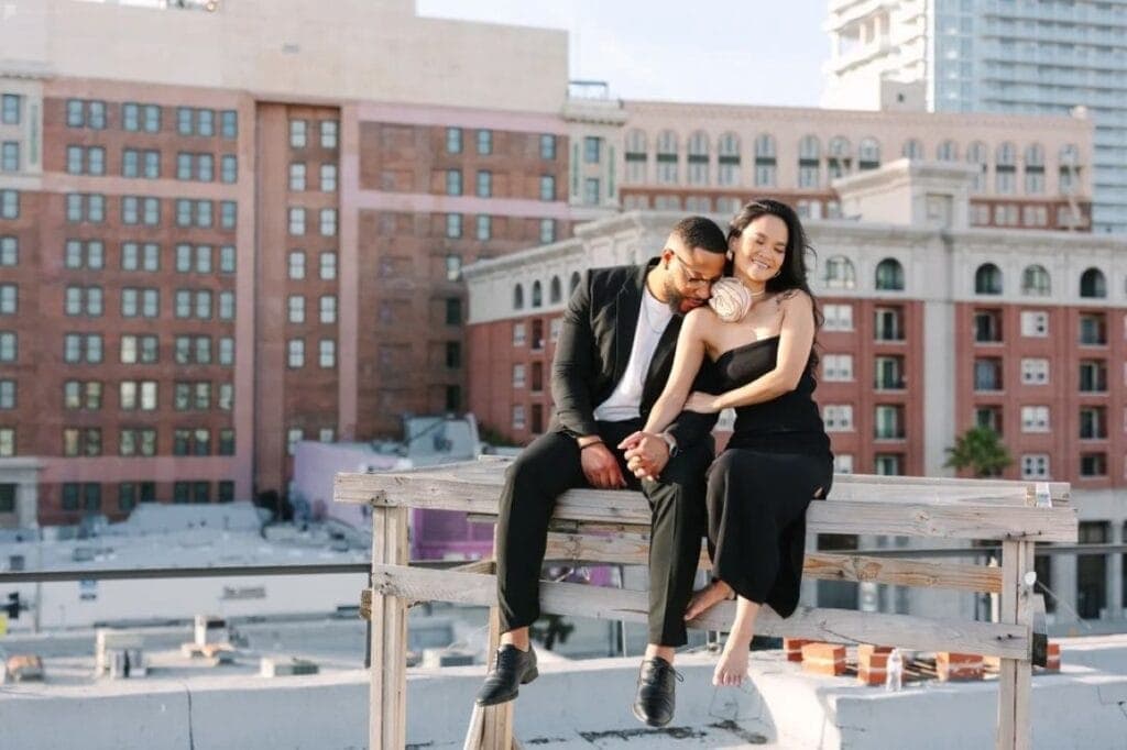 couple posed on Peerspace rooftop