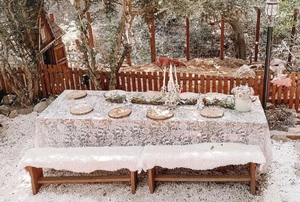 an outdoor tablescape during a winter event