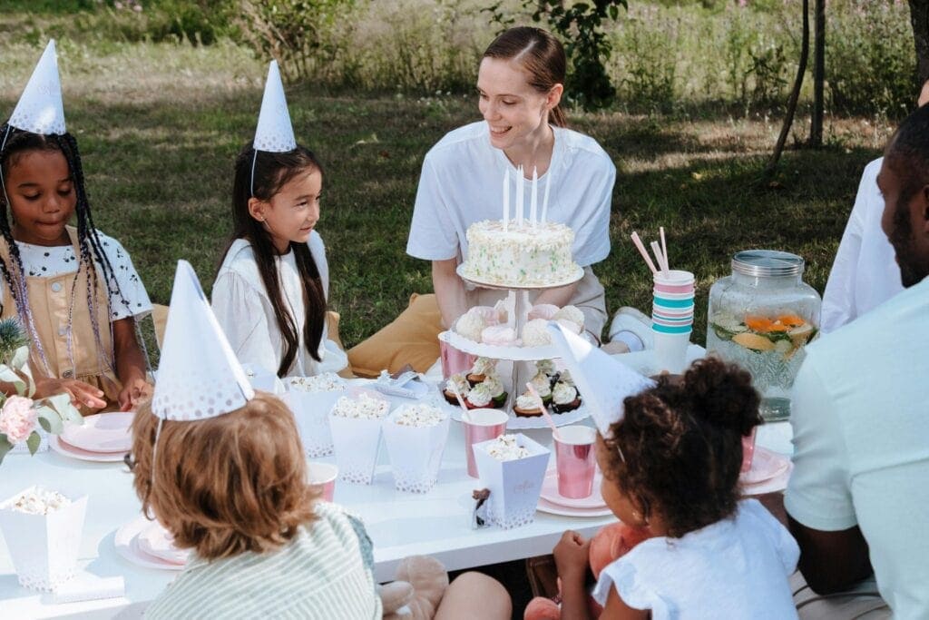 an outdoor family party for a kid's birthday
