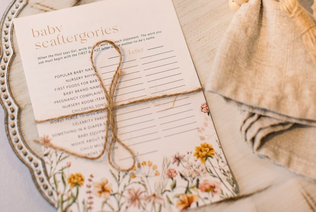 baby shower guest game card