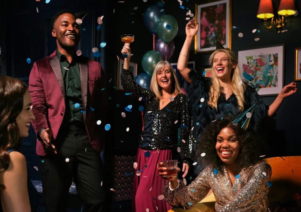 people partying at a decorated party venue